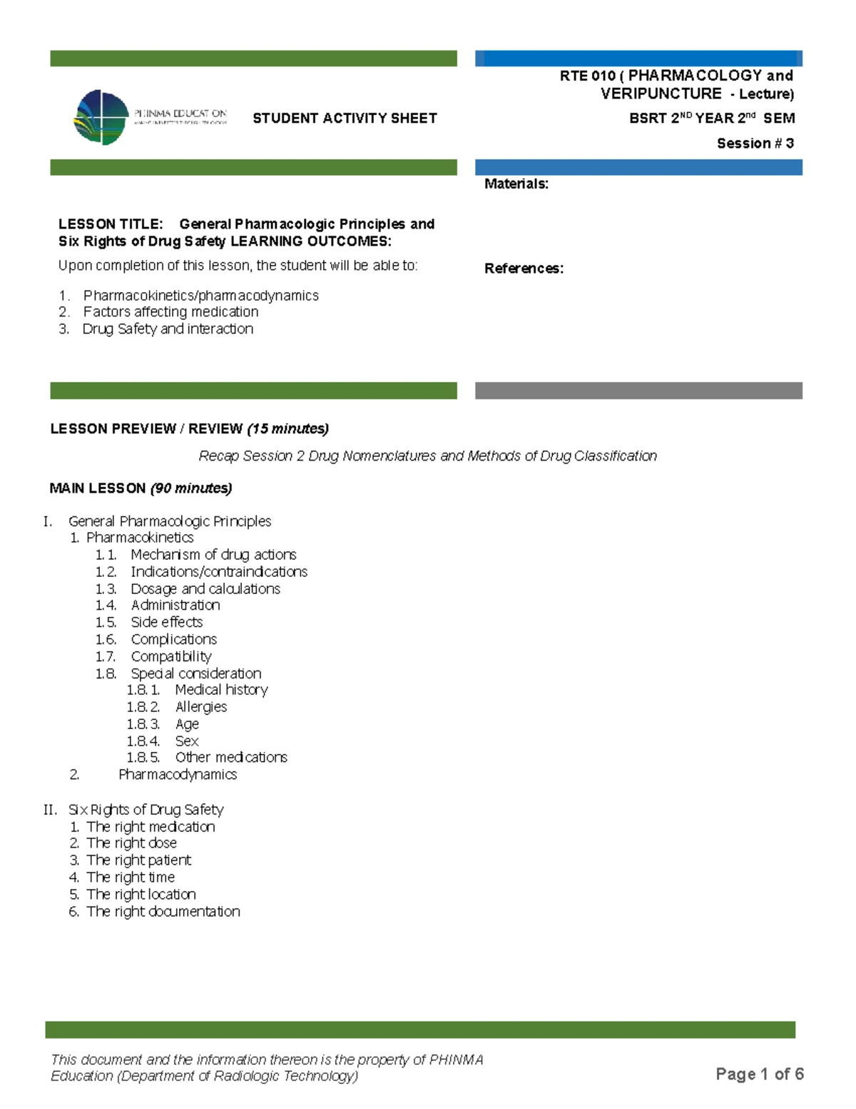 RTE 010 PHARMACOLOGY Lecture: Drug Nomenclatures & Classification - Studocu