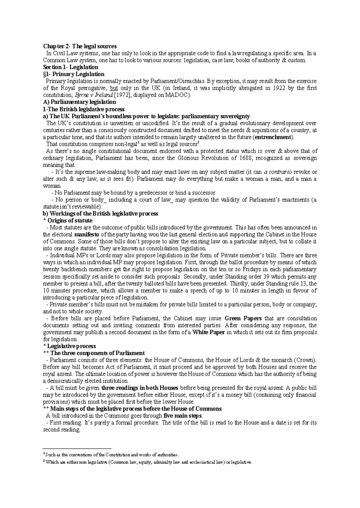 Lecture Notes: Chapter 2 - Legal Sources in Civil and Common Law ...