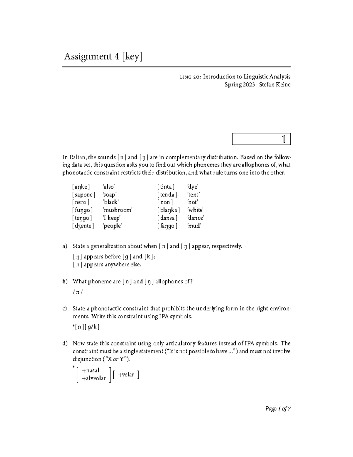 Assignment-4-key - assignment 4 answer key - Assignment 4 [key] LING 20 ...