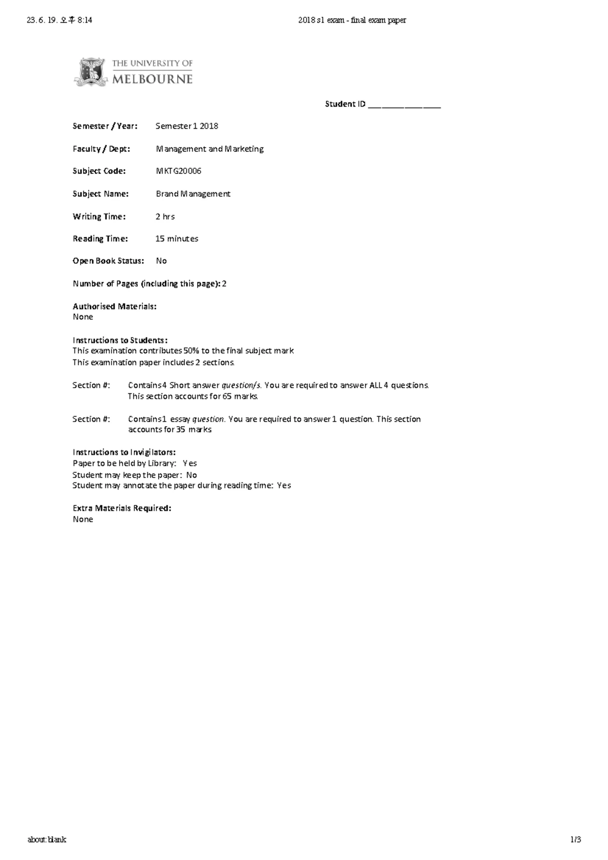 Sample Questions for Final Exam: Brand Management (BM101) - Studocu