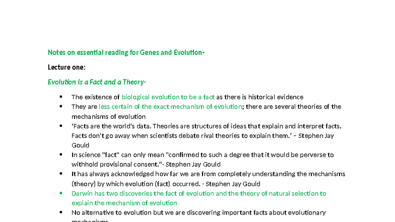 Genes and Evolution: Key Insights from Lecture 1 on Evolution - Studocu