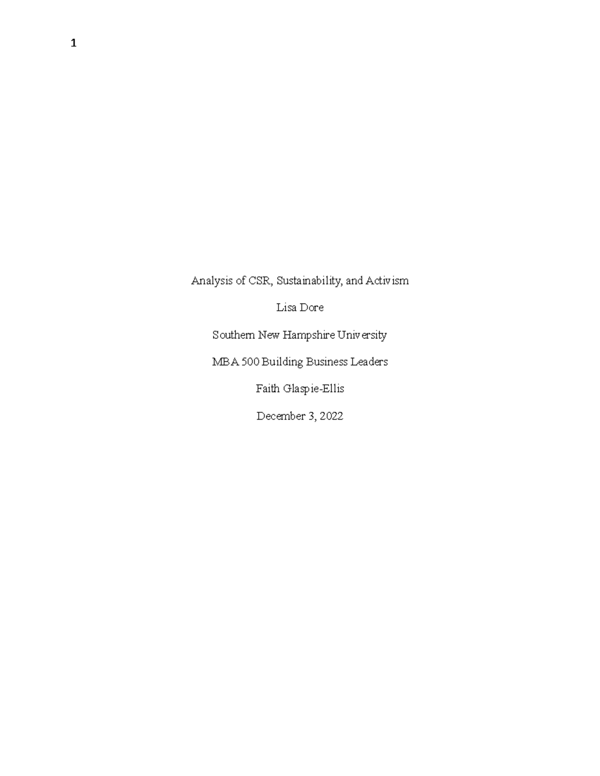 MBA 500 Project Two Analysis of CSR - Analysis of CSR, Sustainability ...