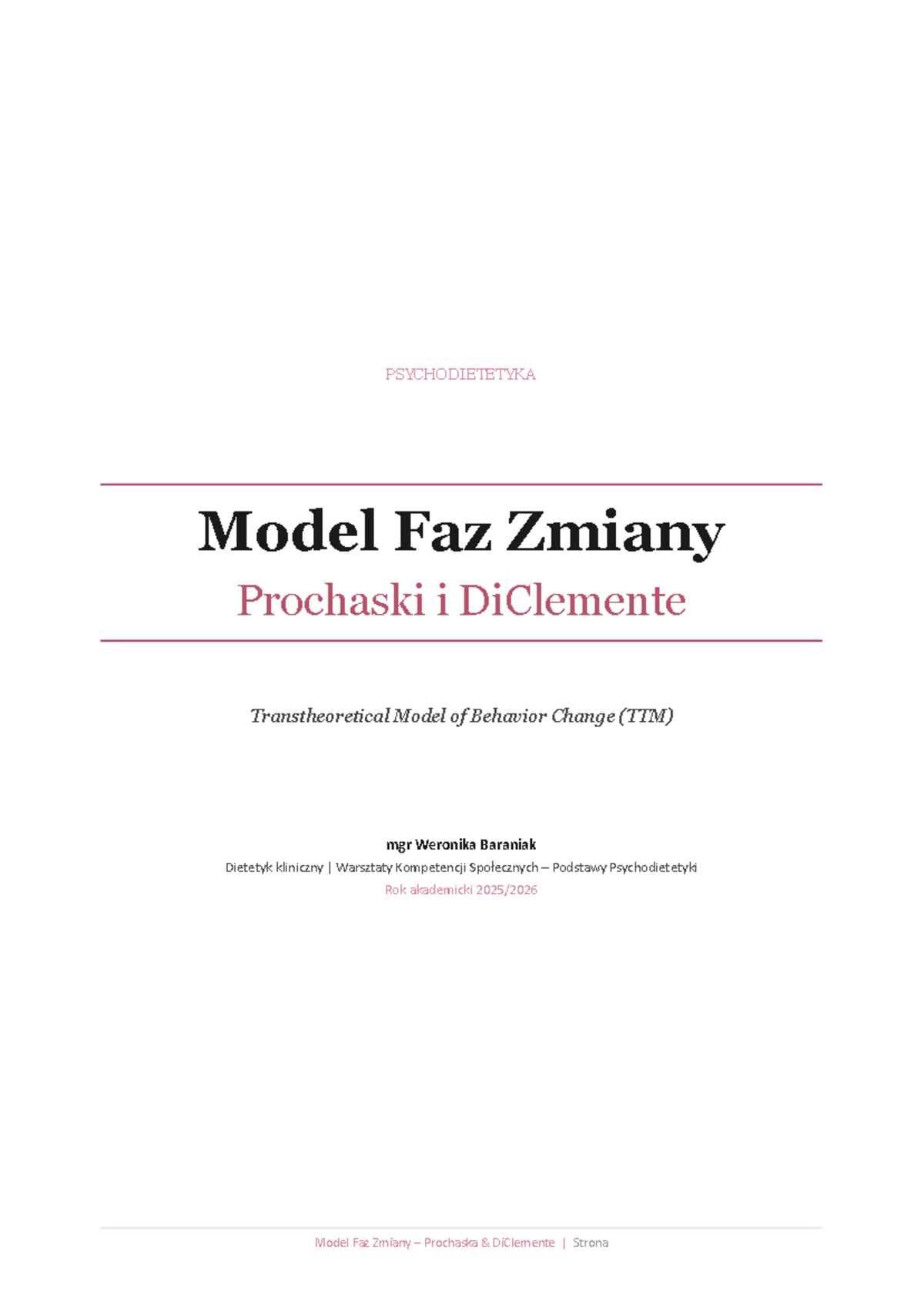 Model Faz Zmiany Prochaska i DiClemente w Psychodietetyce - Skrypt ...