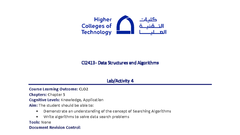 Data Structures and Algorithms 4: Searching Algorithms Lab 04 - Studocu