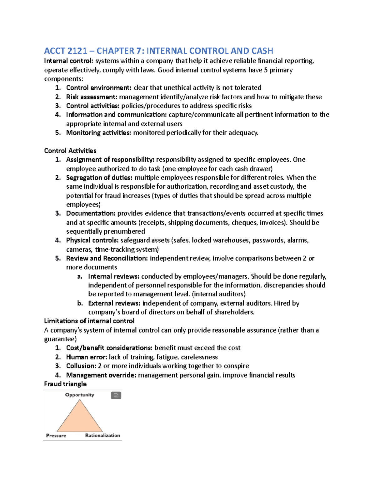 ACCT 2121 - Chapter 7: Internal Control Systems and Cash Management ...