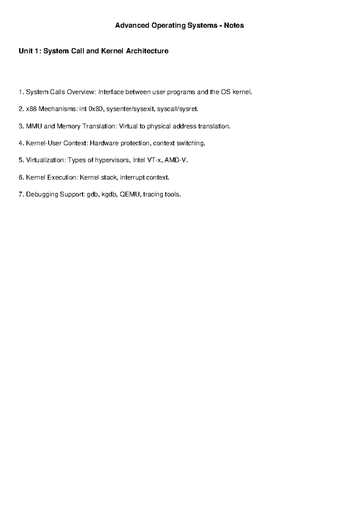 Advanced Operating Systems Notes: System Calls, Kernel & Security ...