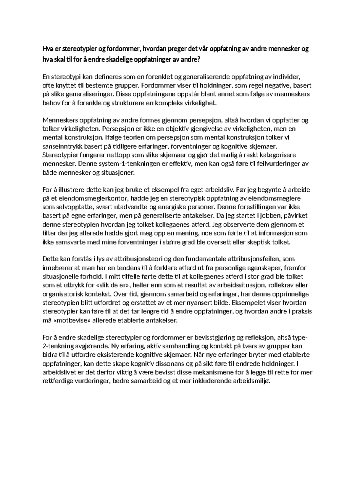Stereotypier og fordommer: Endring av skadelige oppfatninger (ARB 1 ...