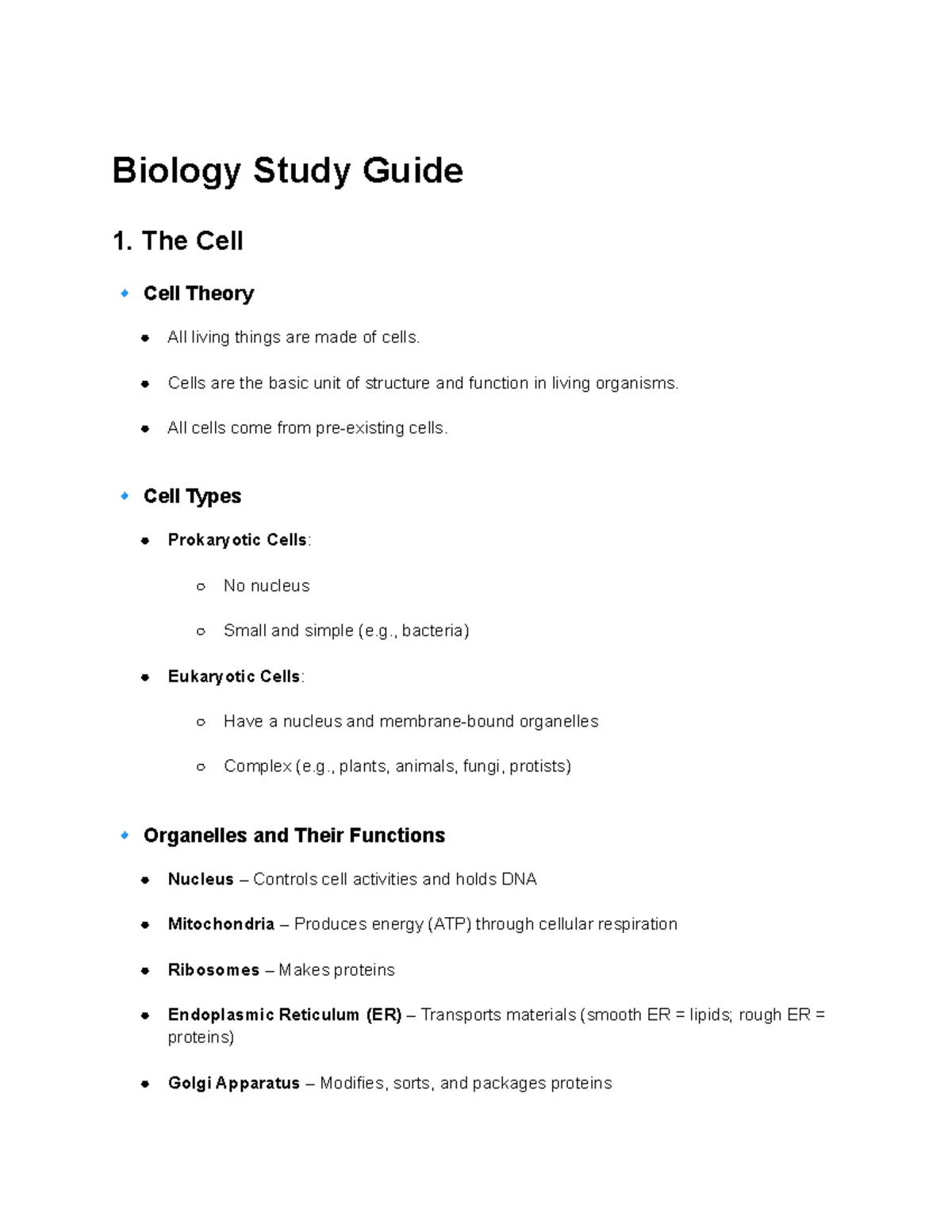 Biology Study Guide: Cell Processes, Genetics, Evolution & Ecology ...