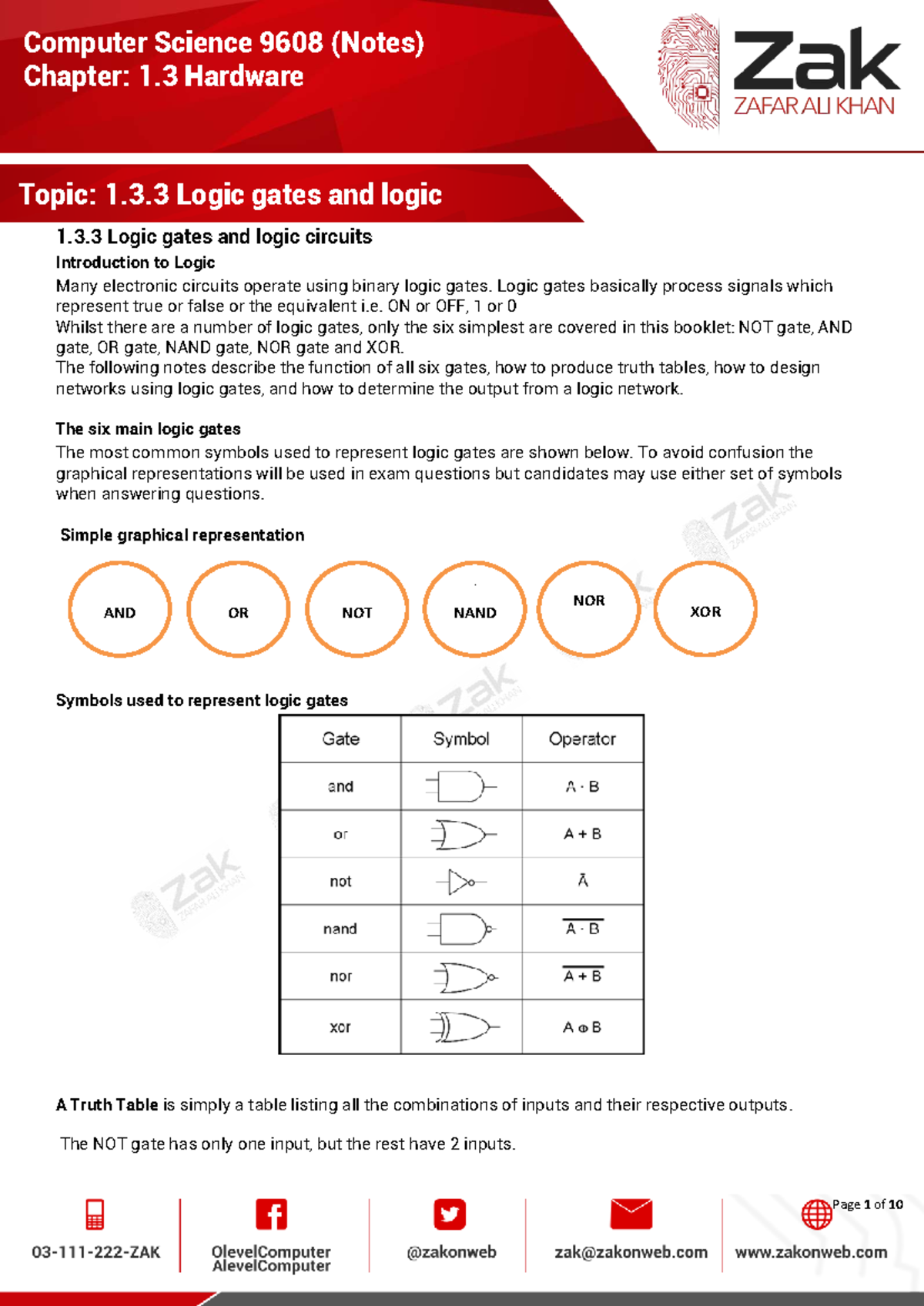 Computer Science 9608: Chapter 1.3.3 Logic Gates & Circuits Notes - Studocu