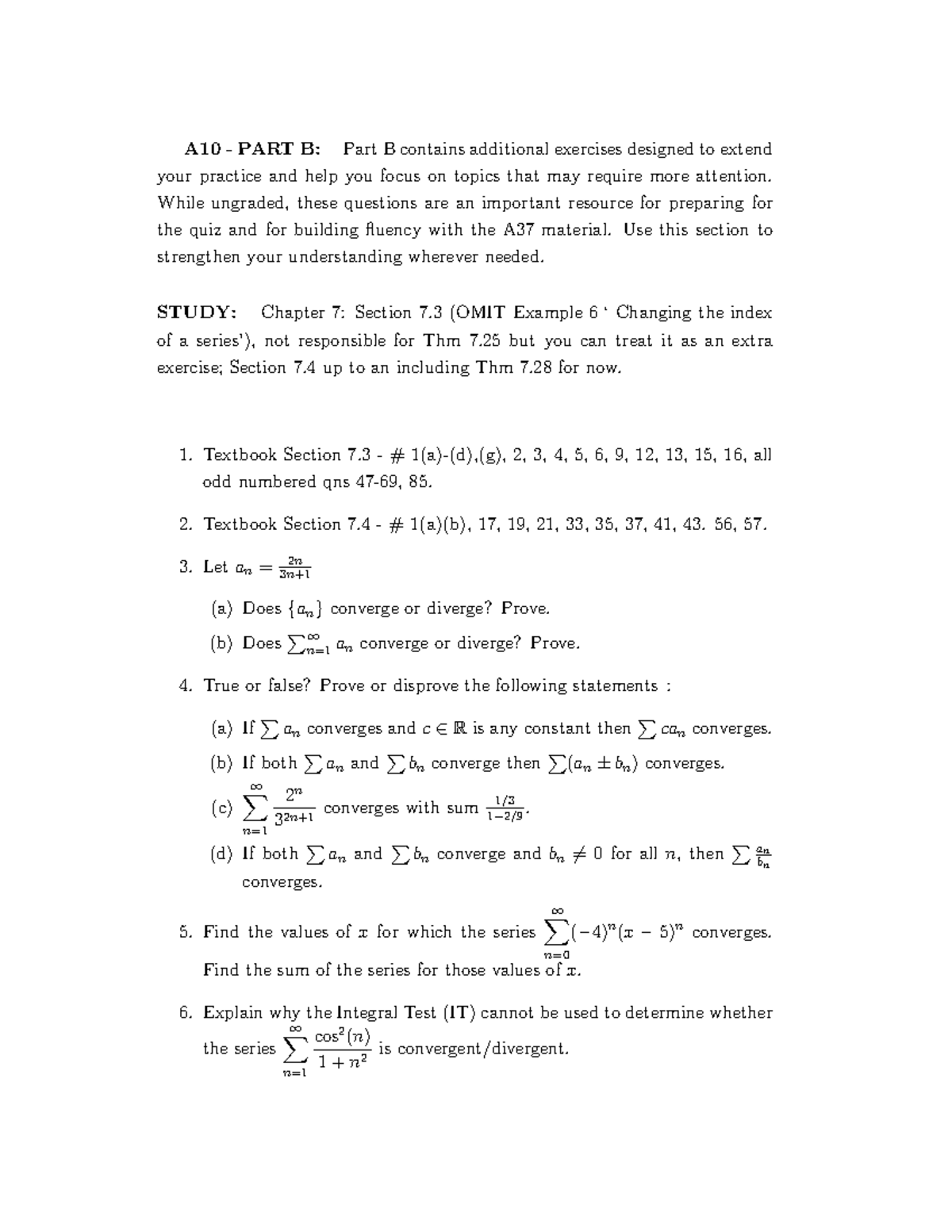 A10 Part B: Additional Exercises for Quiz Preparation and Practice ...