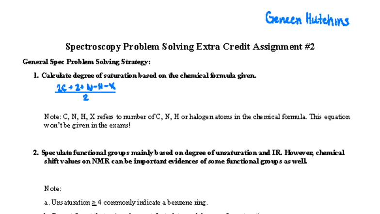 Spectroscopy Problem Solving Extra Credit Assignment (CHEM 202) - Studocu