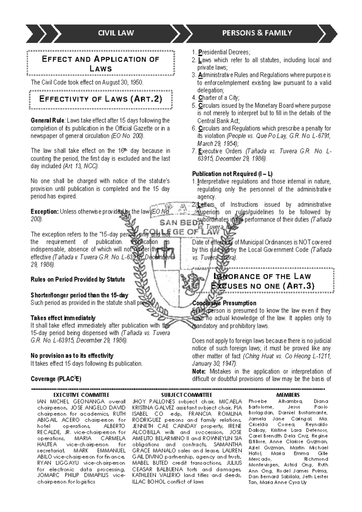 CIVIL LAW 0-01: Memory Aid on Persons and Family Relations - Studocu