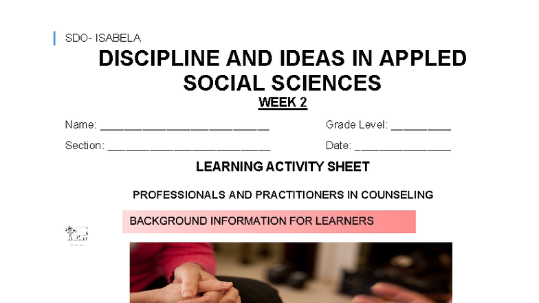 HUMSS_DIASS Week 2 Learning Activity Sheet: Roles & Functions of ...