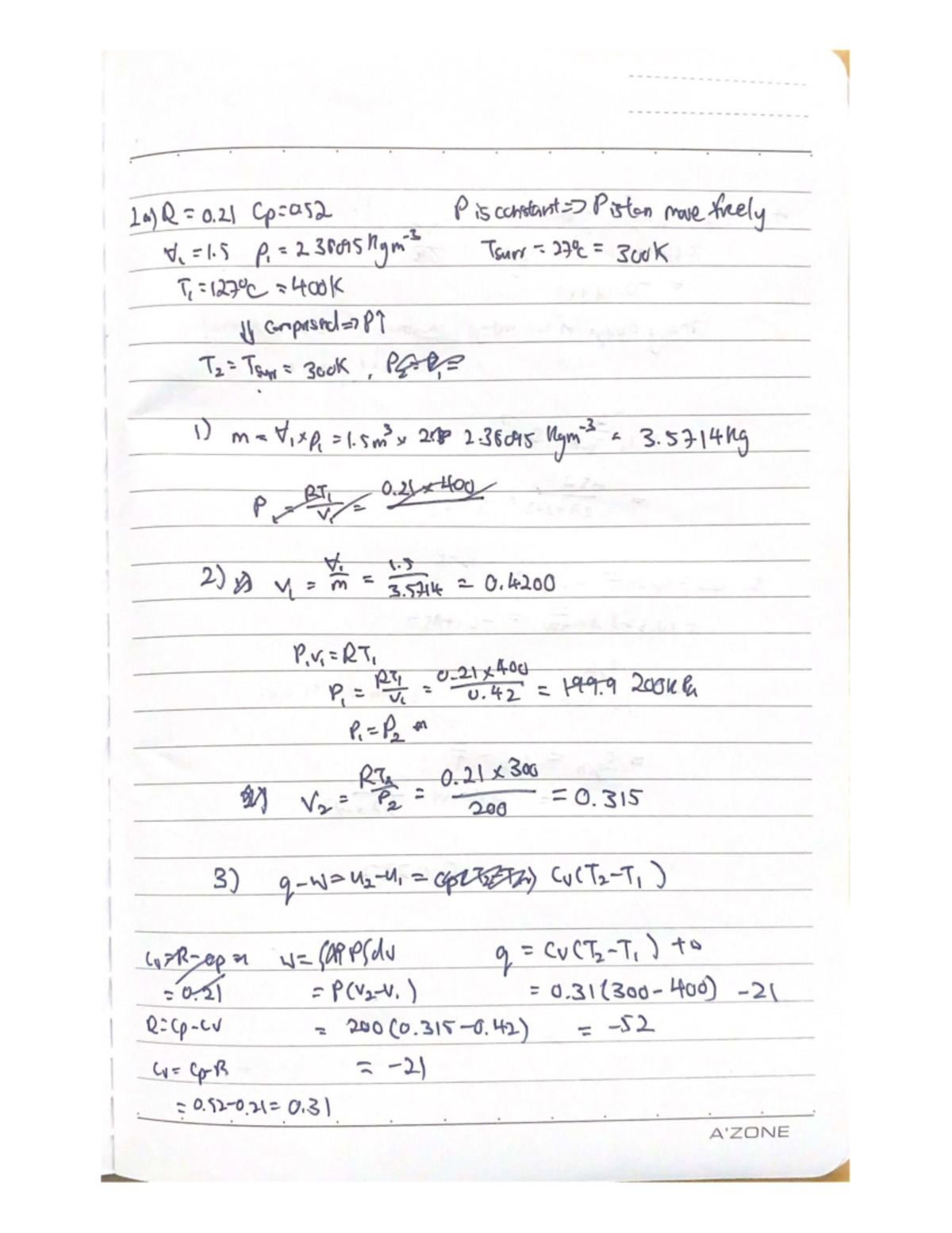 MA2007 CA2 Written Solutions: Piston Movement & Thermodynamics Analysis ...