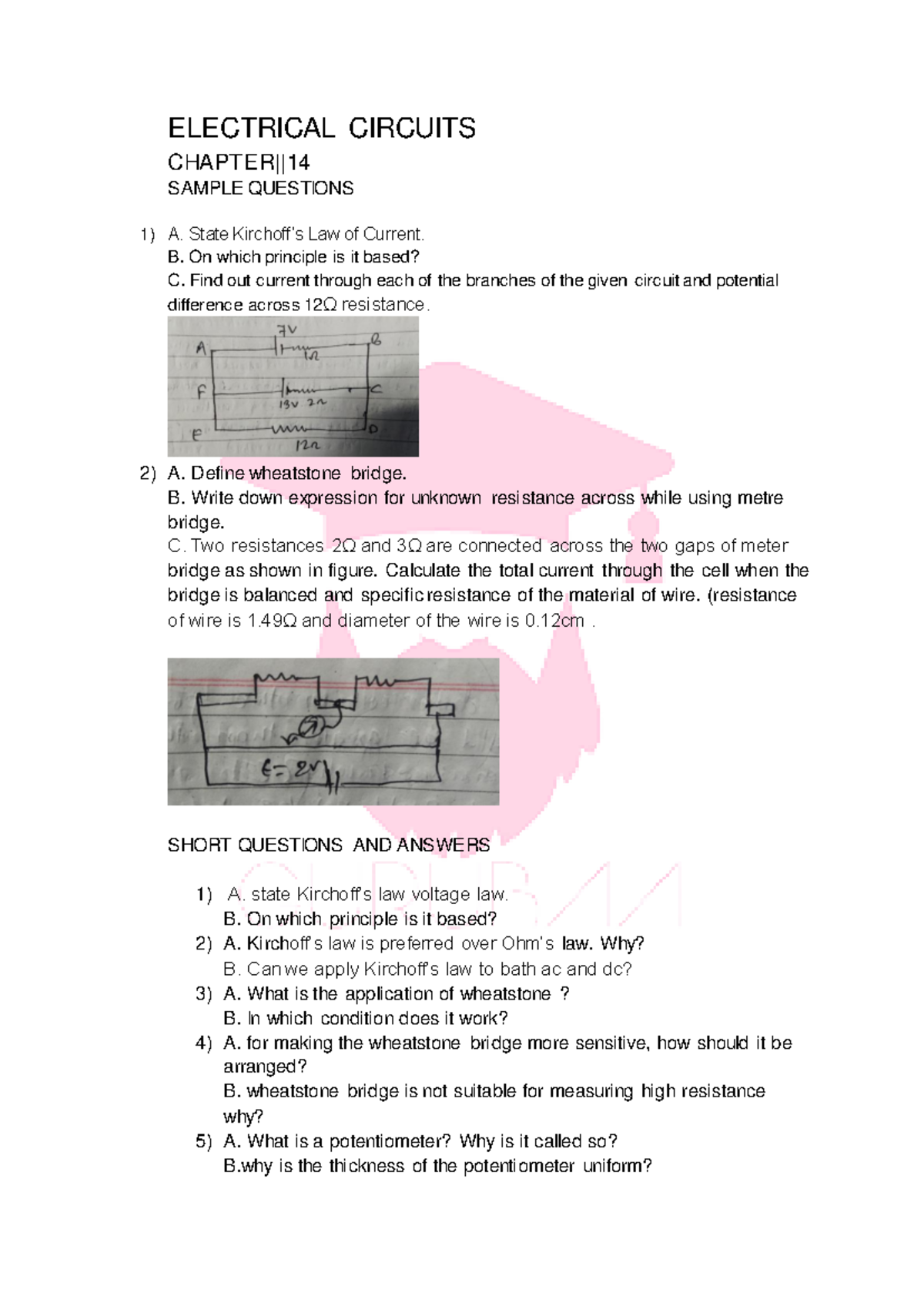 Electrical Circuits Chapter Notes - Science 101 & Sample Qs - Studocu