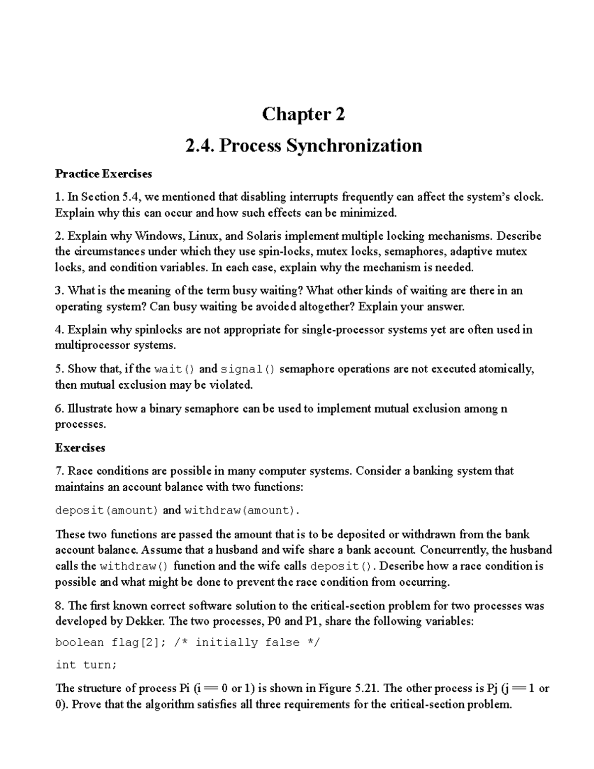 Chapter 2.4-Syn Pro Question 20 - Chapter 2 2. Process Synchronization ...