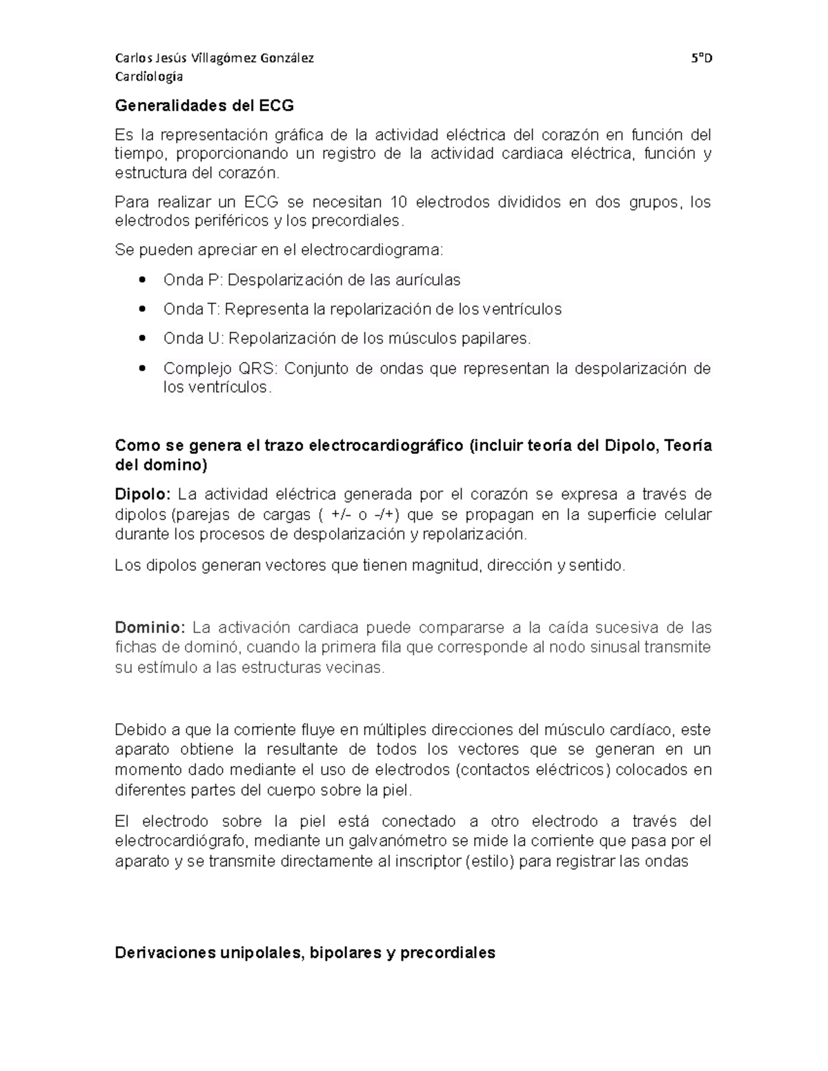 Generalidades del ECG - Resumen y Teoría Electoral en Cardiología - Document Preview