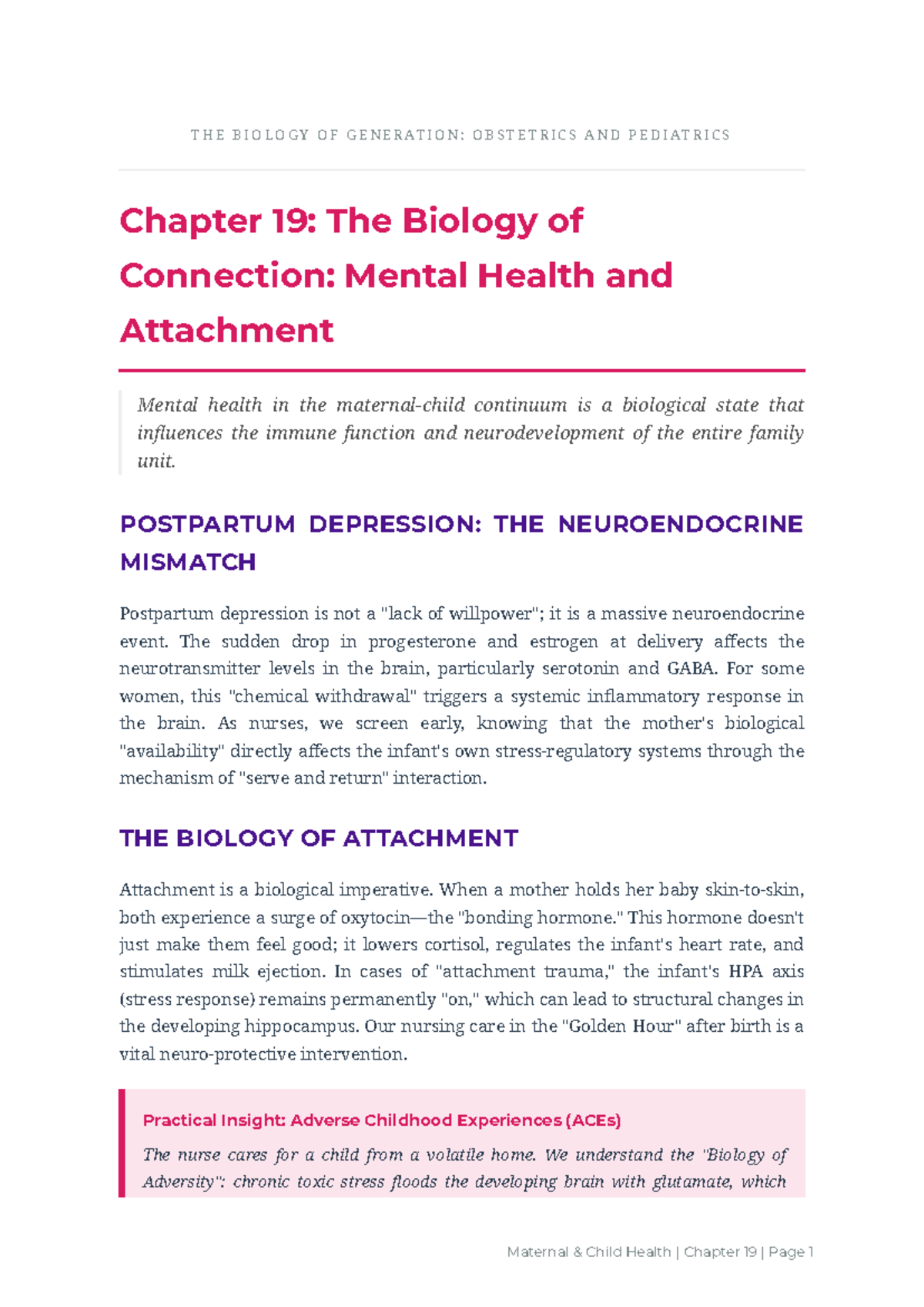 Maternal Child Health (P7FRhs) Chapter 19: Biology of Connection ...
