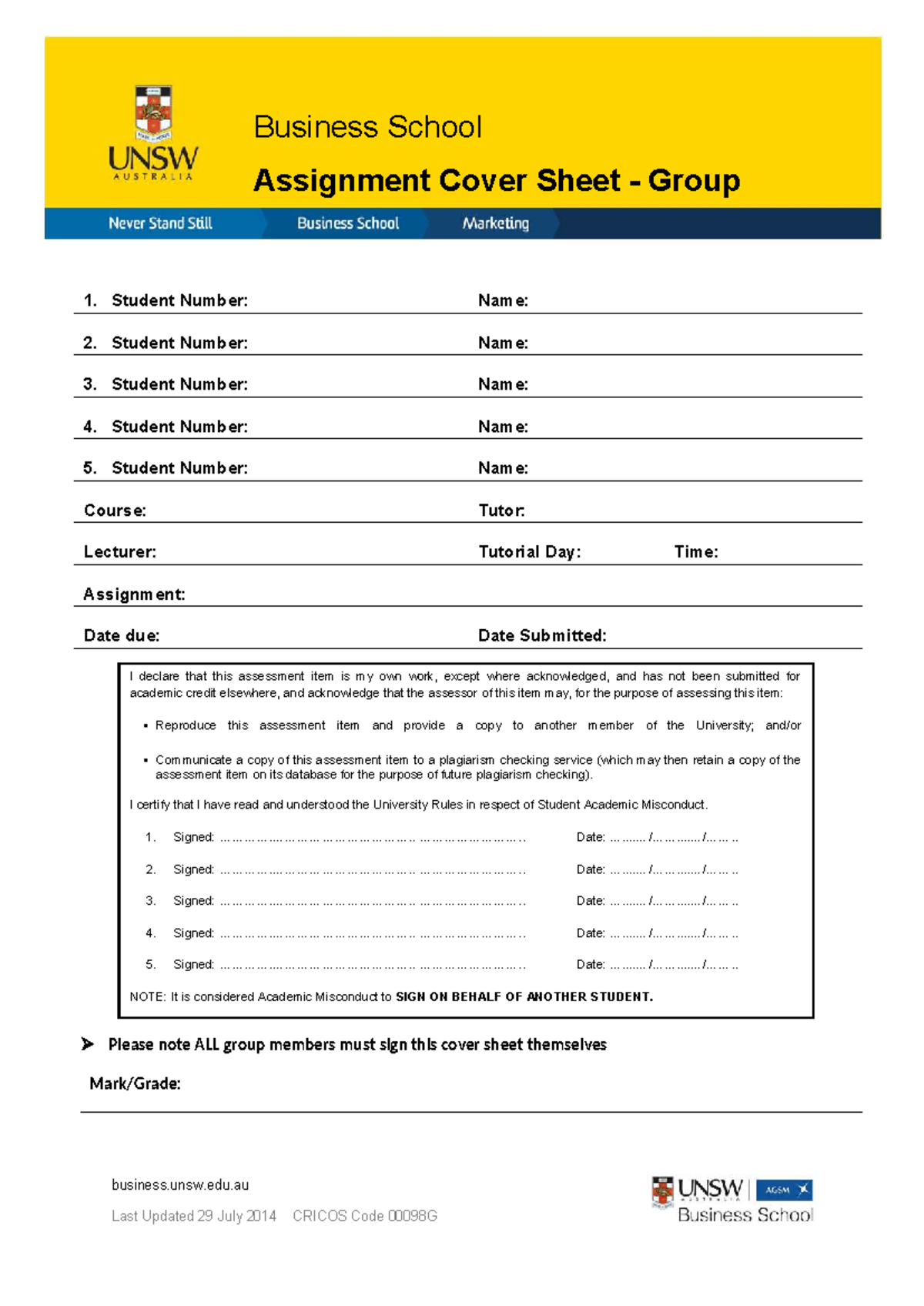 BUSS Assignment Cover Sheet - Group 1 - Studocu
