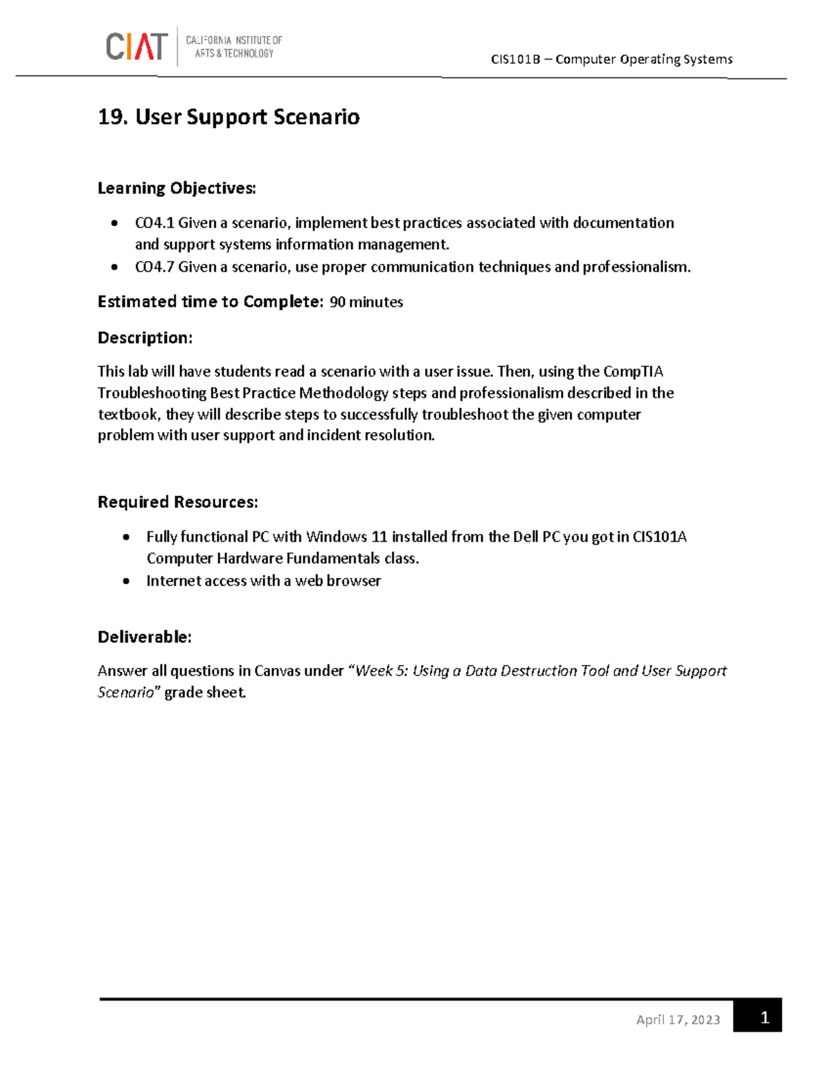 CIS101A User Support Lab: Troubleshooting Methodology Steps - Studocu
