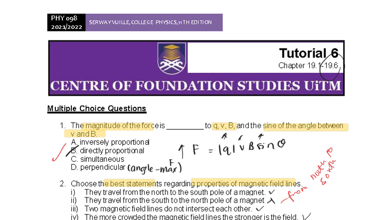 PHY 098 College Physics 11th Ed. Tutorial 6 MCQs & Structured Questions ...