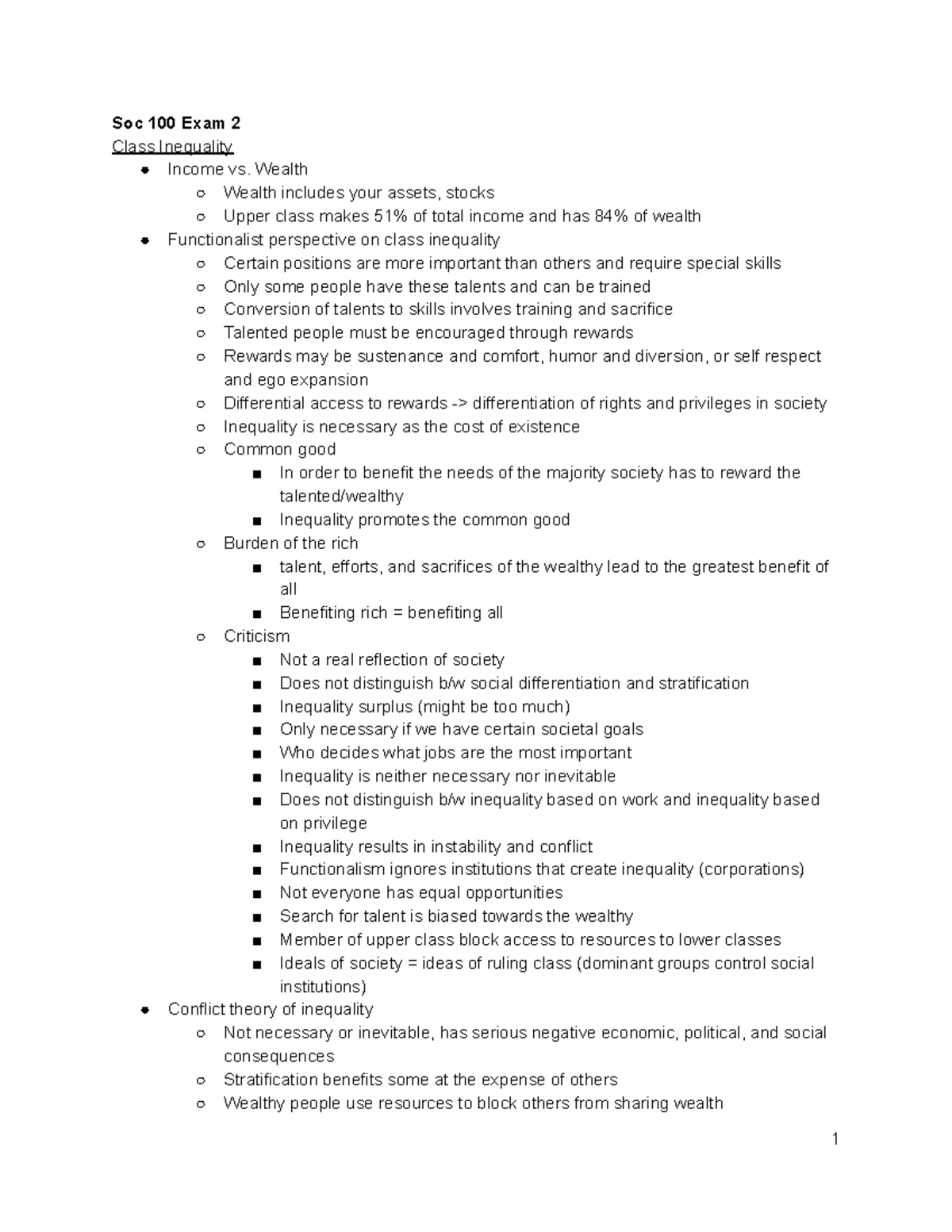 Soc 100 Exam 2 - Comprehensive Study Guide on Class Inequality - Studocu