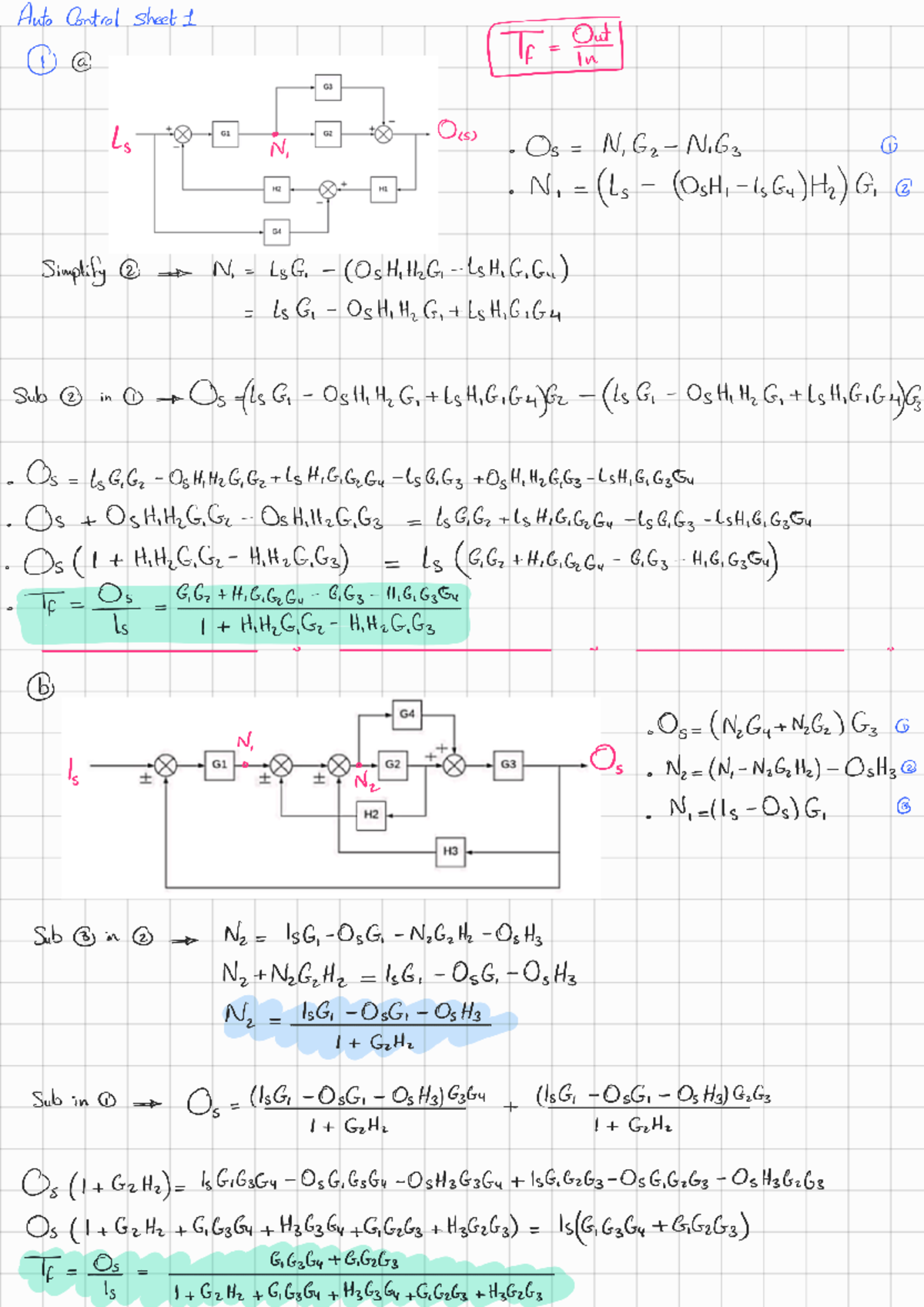 Auto Control Sheet 1: Simplifications and Responses Analysis - Studocu