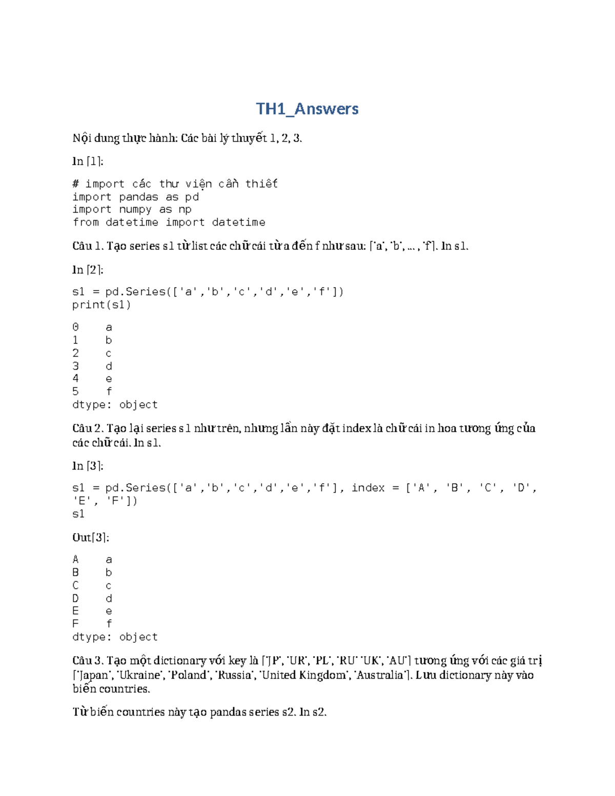 TH1 Practical Exercises - Series and DataFrame Operations - Studocu