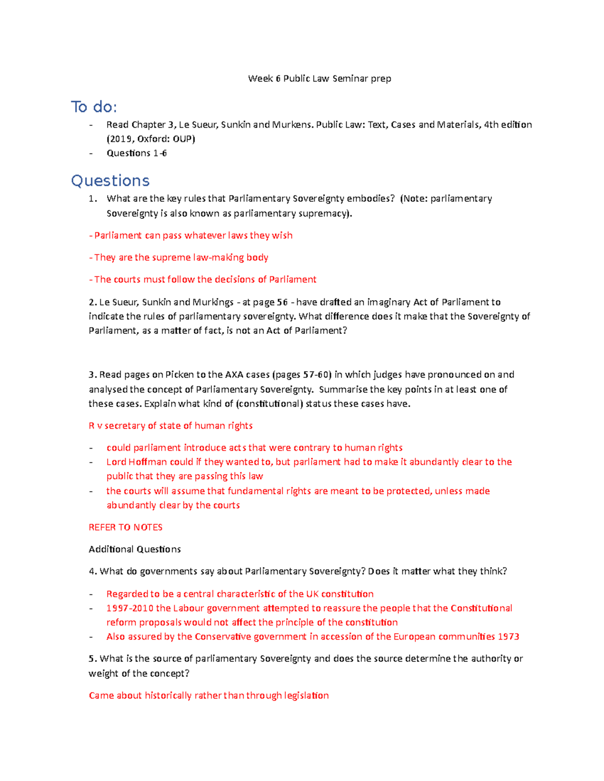 Week 6 Seminar Prep: Exploring Parliamentary Sovereignty in Public Law ...