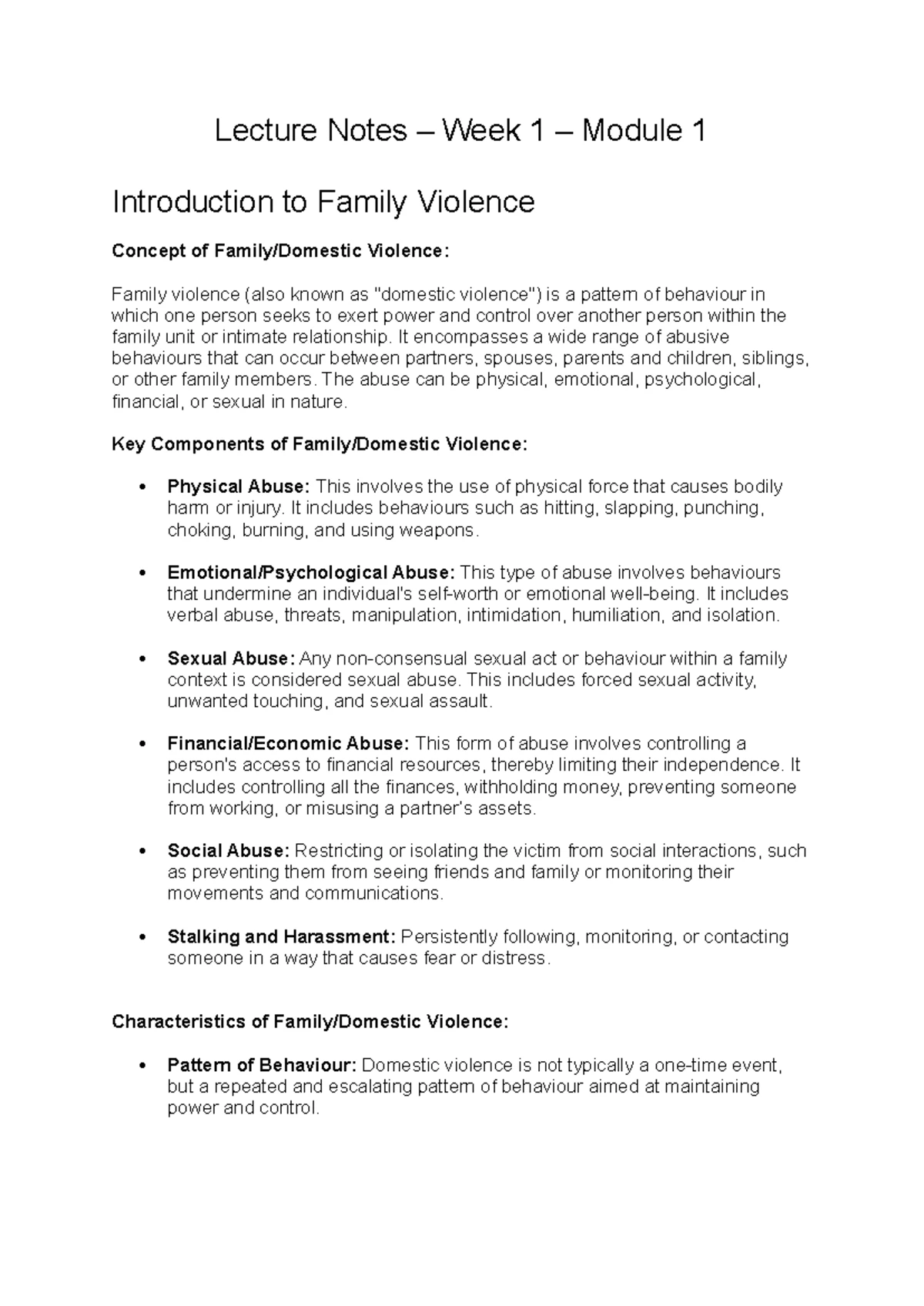 Lecture Notes - Week 4: Family Violence Legislation & Family Law ...