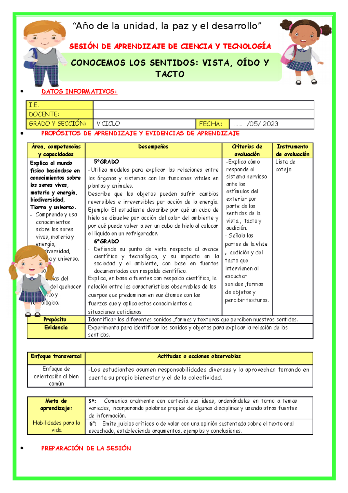 SES-JUEV-CYT - Explorando los Sentidos: Vista, Oído y Tacto - Document Preview