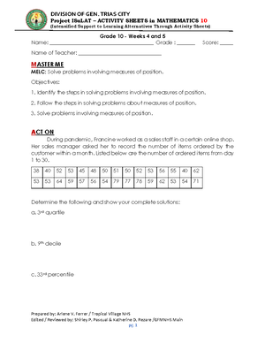 Mathematics grade 10 Q4 W3 - Prepared by: Arlene V. Ferrer / Tropical ...