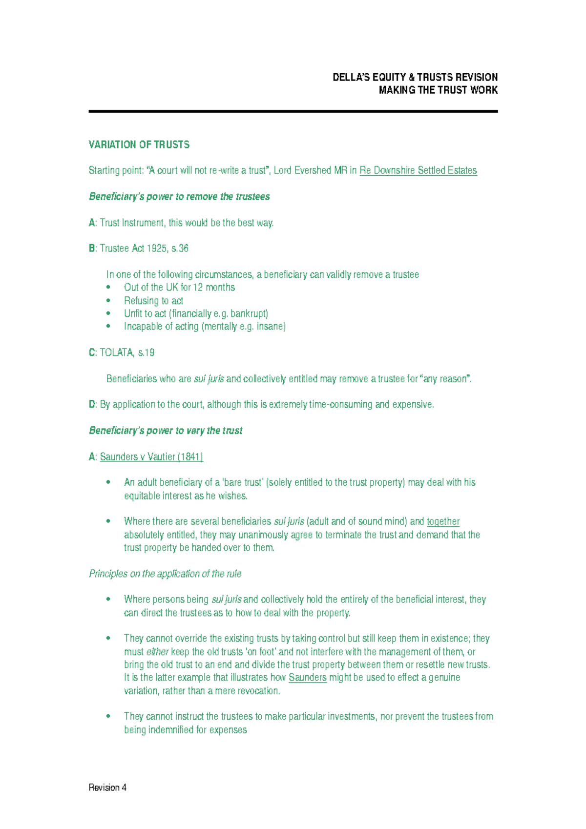 LLB Equity & Trusts Revision Notes - Trust Variations & Fiduciary ...