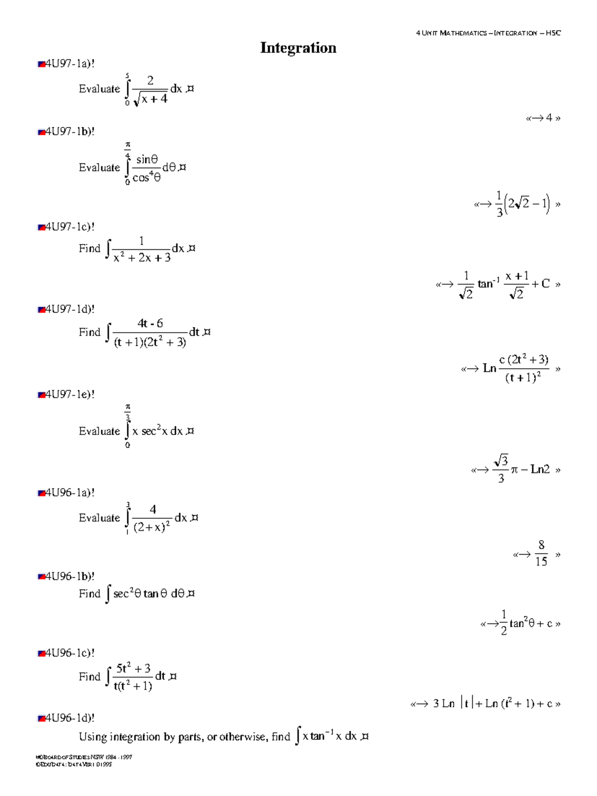 4 UNIT MATHEMATICS INTEGRATION HSC Comprehensive Study Notes - Studocu