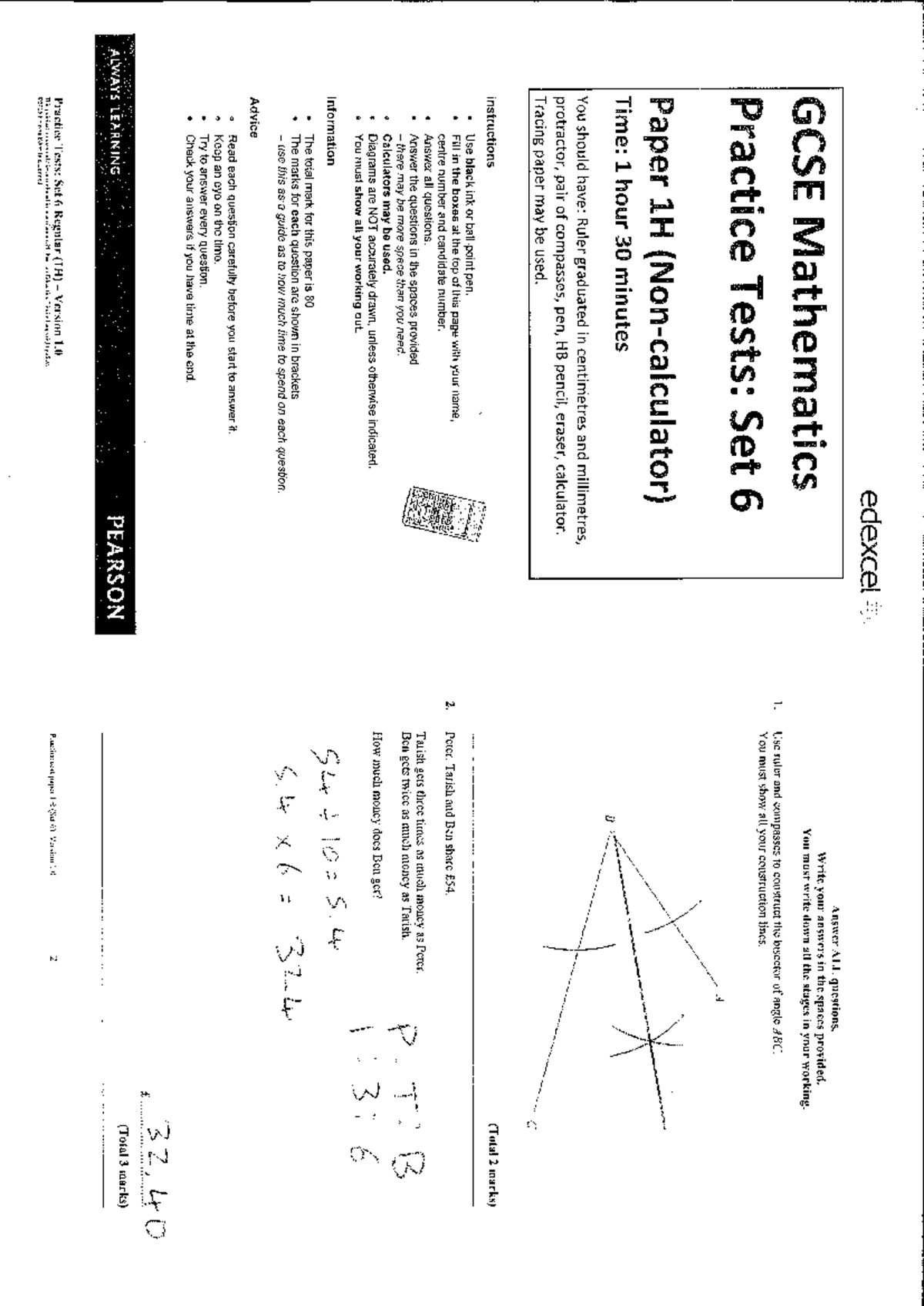 GCSE Mathematics Practice Test Paper 1H Set 6 Worked Solutions - Studocu