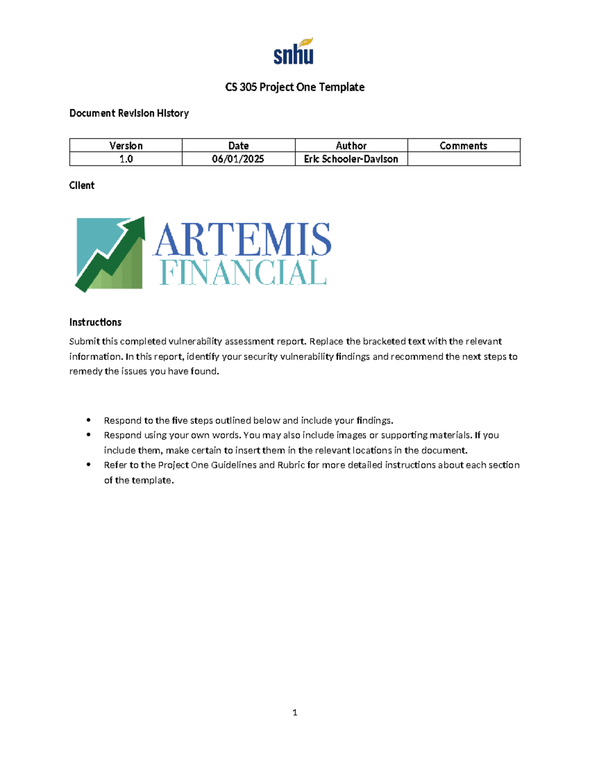 CS 305 Project One: Vulnerability Assessment Report Template - Studocu