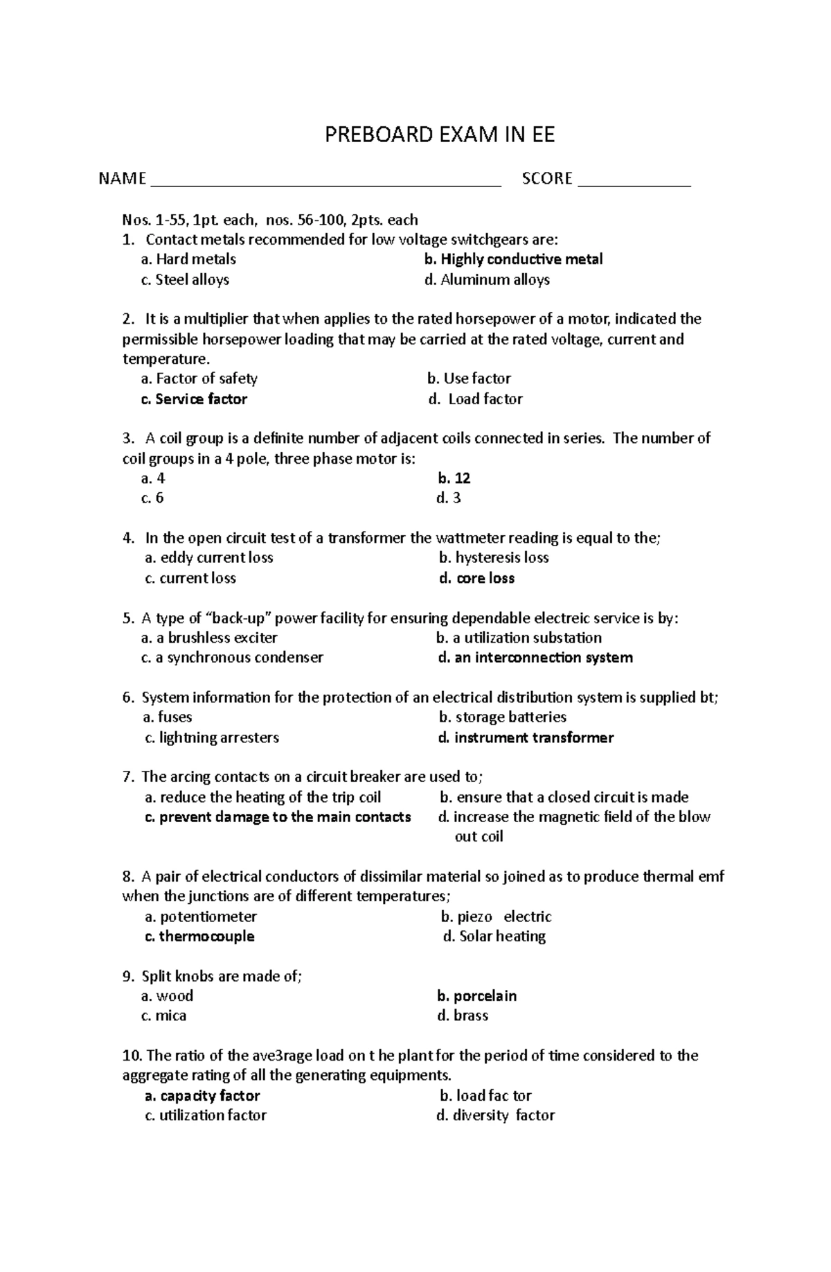 01 - EE (042022) - Preboard Exams - BS Electrical Engineering - Studocu