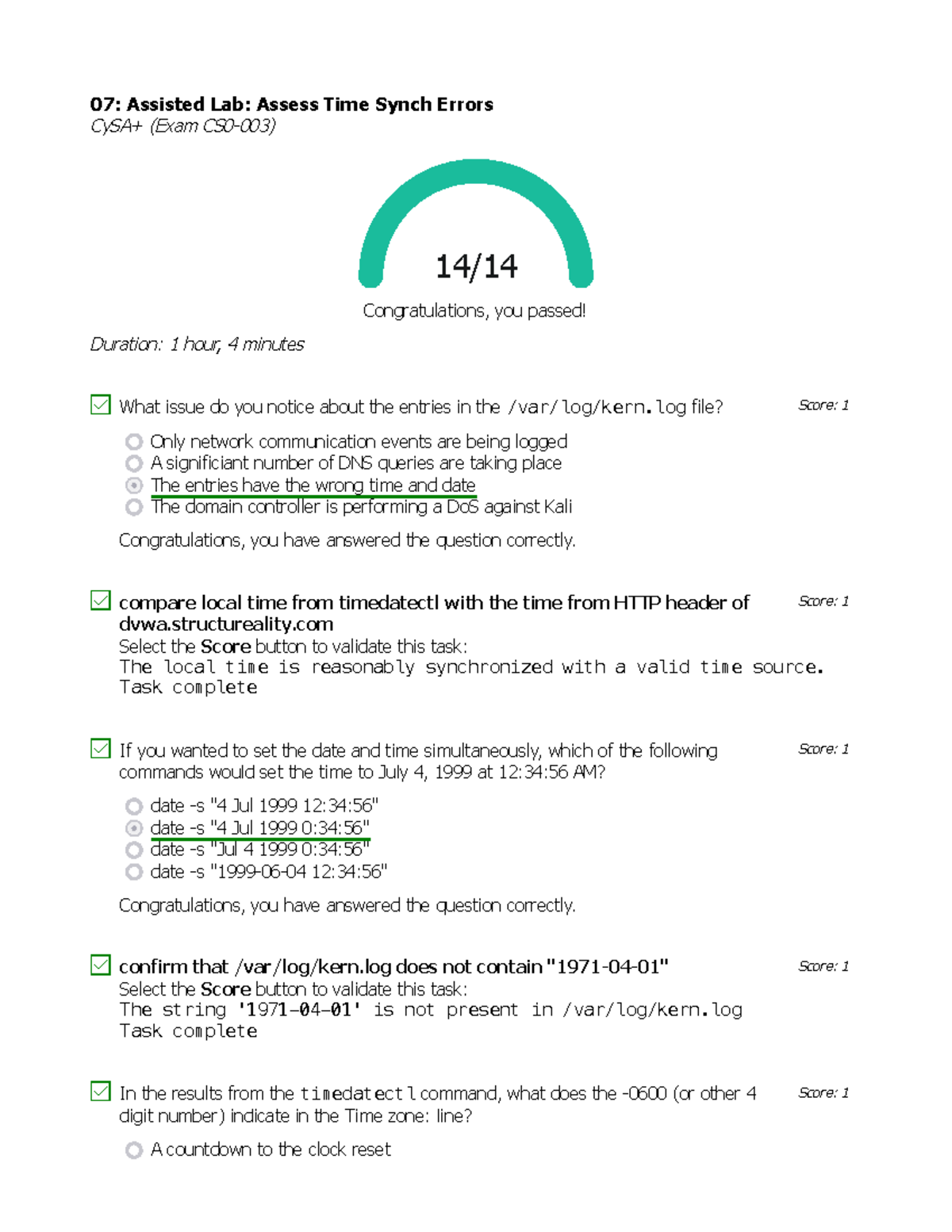 07 Assisted Lab: Assessing Time Synchronization Errors - CySA+ CS0-003 ...