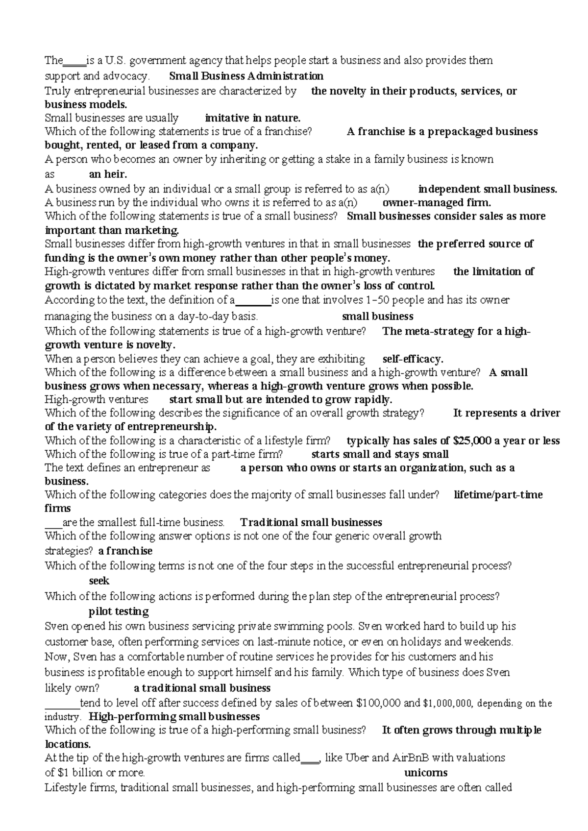 Small Business Study Guide for MGMT 350: Key Concepts and Insights ...