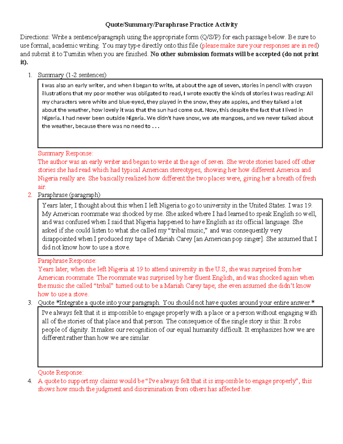 QSP Practice Activity: Formal Writing Directions and Responses - Studocu