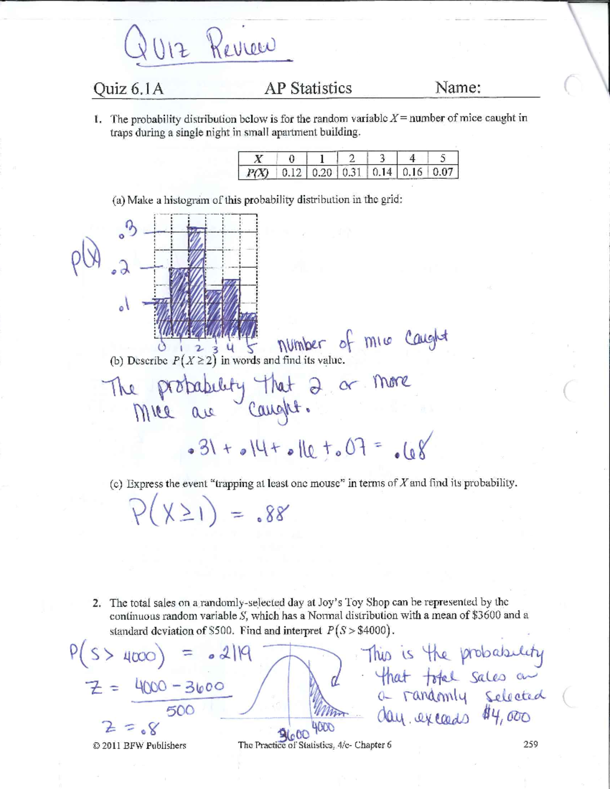 AP Stats Quiz 6 - Probability Distributions and Interpretations - Studocu