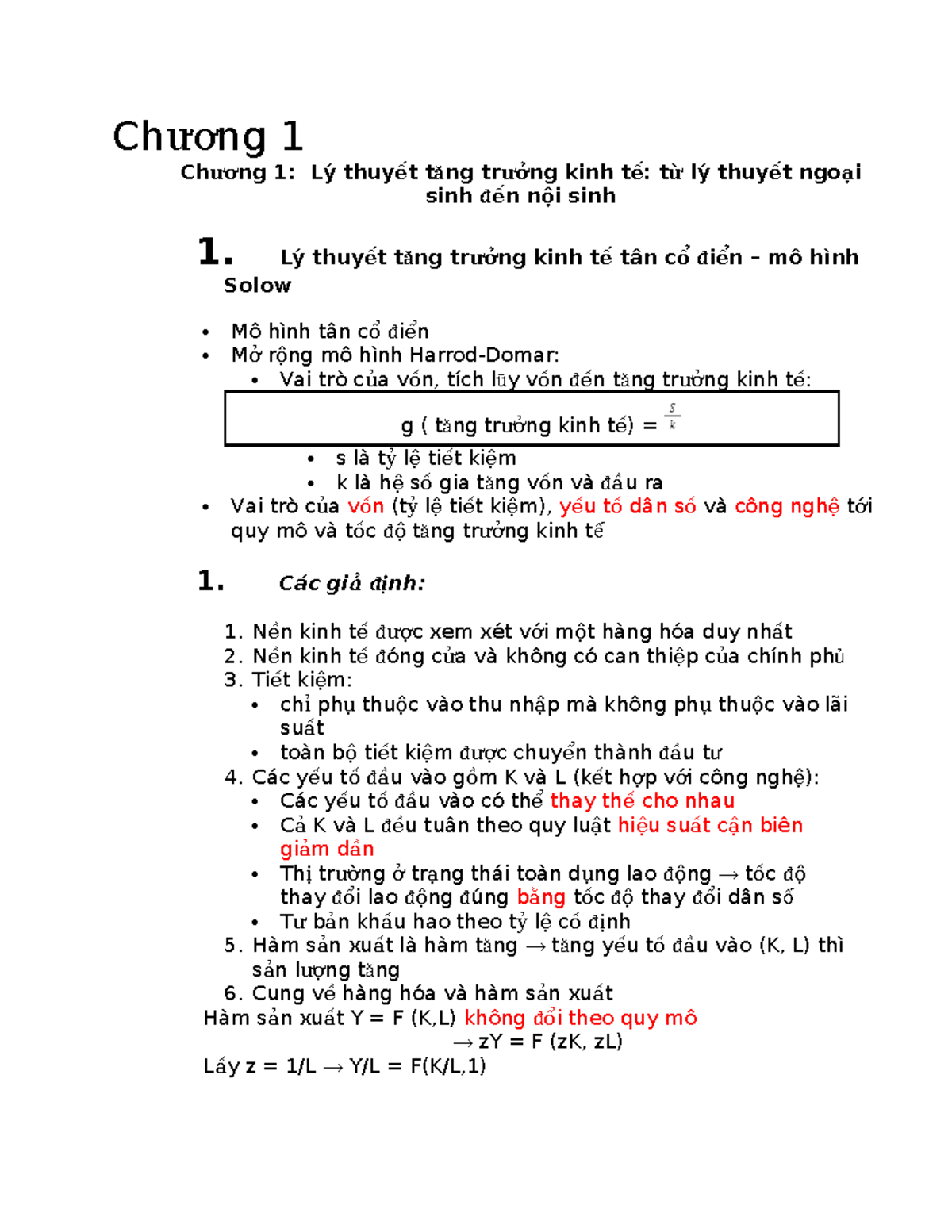TTPT - Chương 1: Lý thuyết Tăng trưởng Kinh tế từ Ngoại sinh đến Nội ...