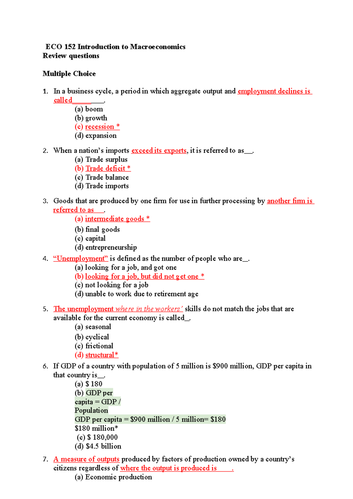 2023F - ECO 152 A-C-E-G- Review Questions - Final - ECO 152 ...