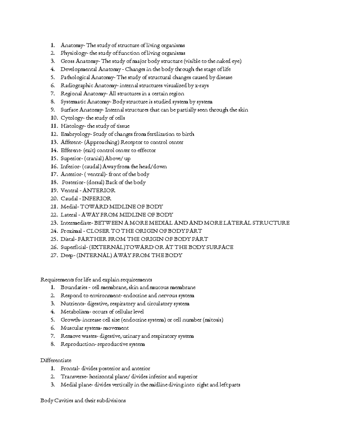 CH 1 Study Guide: Anatomy and Physiology Overview - Studocu