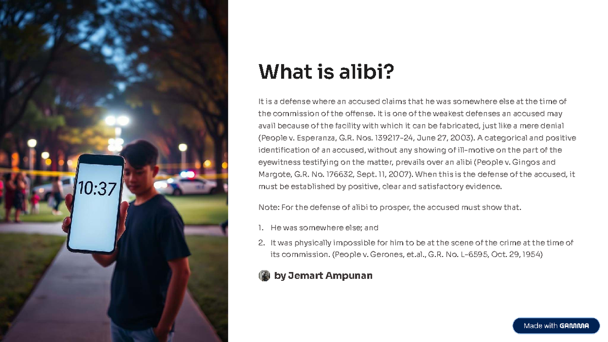 Alibi Defense and Related Legal Concepts - Law 101 Study Notes - Studocu