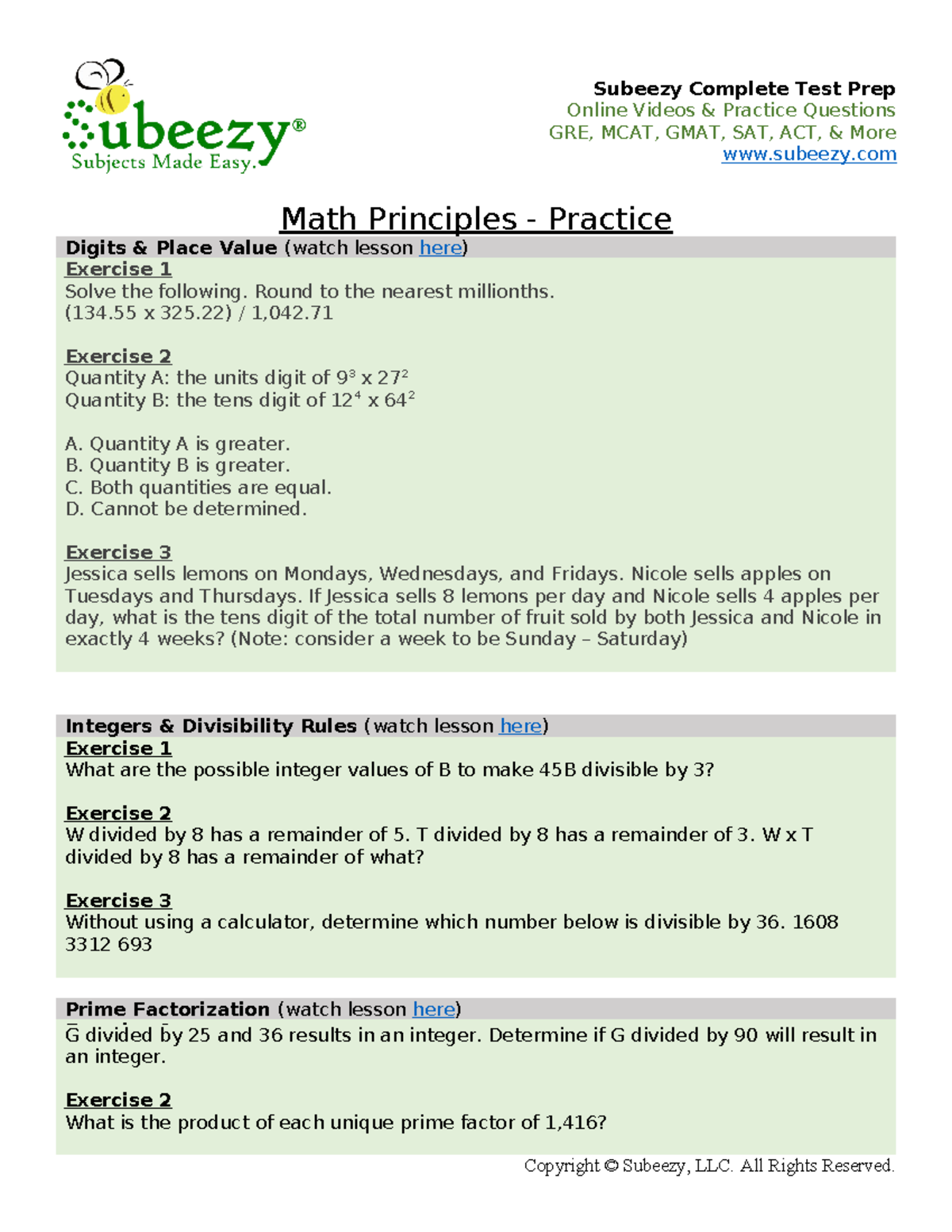 Math Principles Practice (GRE, MCAT, GMAT, SAT, ACT) - Studocu