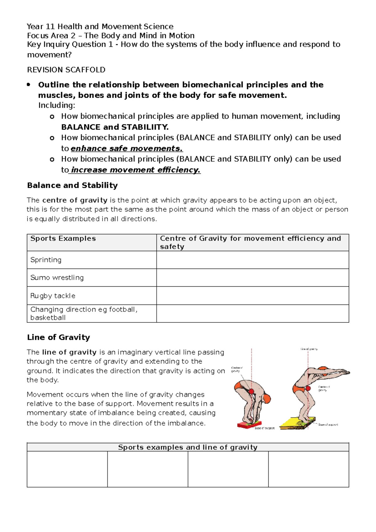 FA2 KIQ1 Biomechanics: Body Systems & Movement Efficiency Revision ...