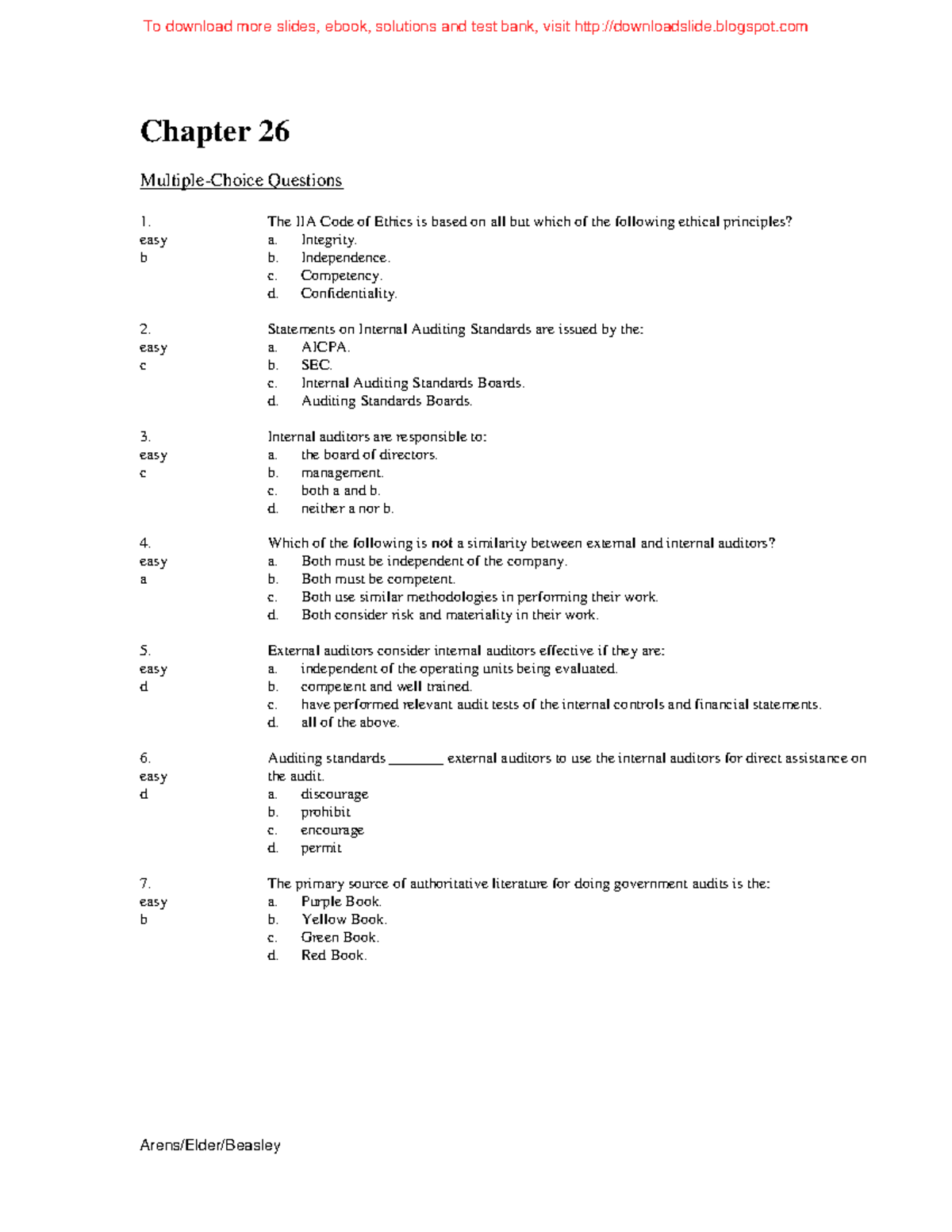 Chapter 26: Multiple-Choice and Essay Questions on Internal Auditing ...