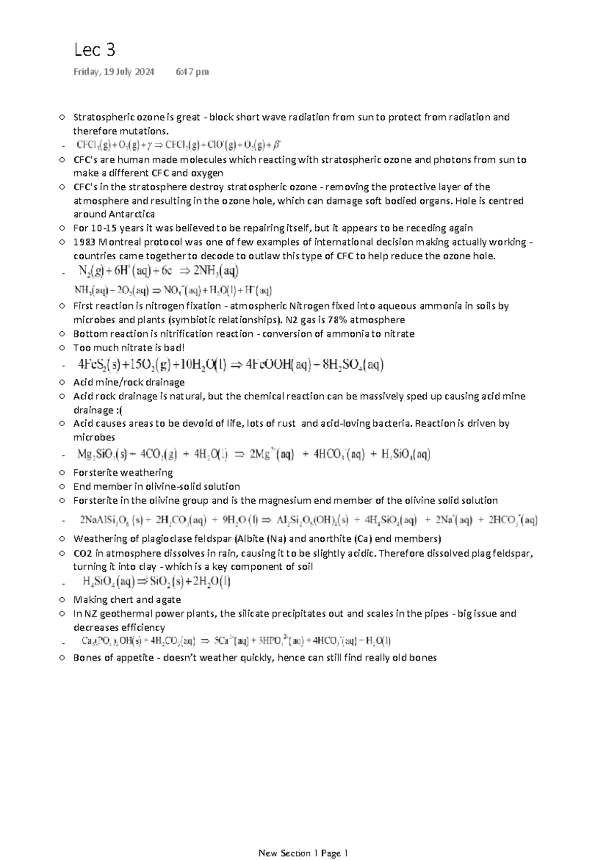 2024 GEOL102 W1 Lecture Notes on Ozone and Weathering Processes - Studocu