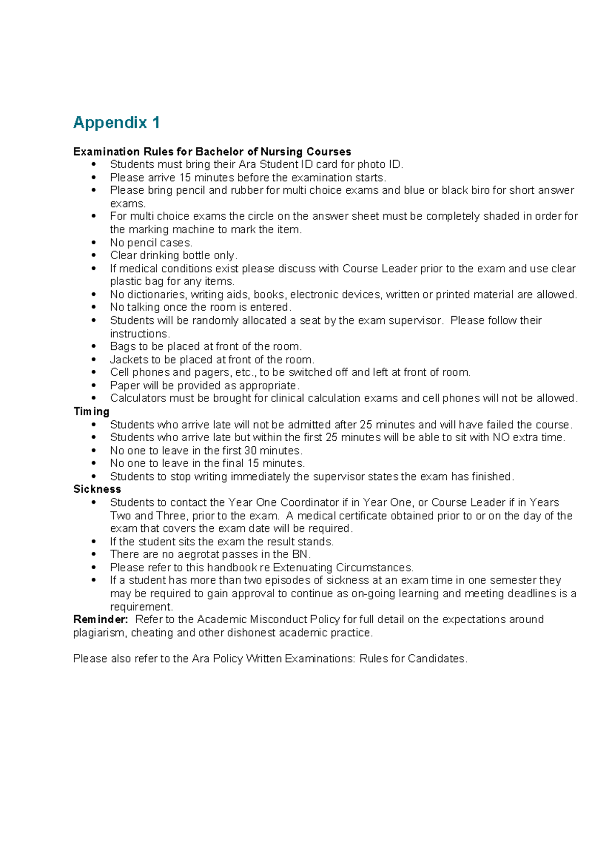 Appendix 1: Exam Rules for Bachelor of Nursing Courses (Sem 2 2017 ...